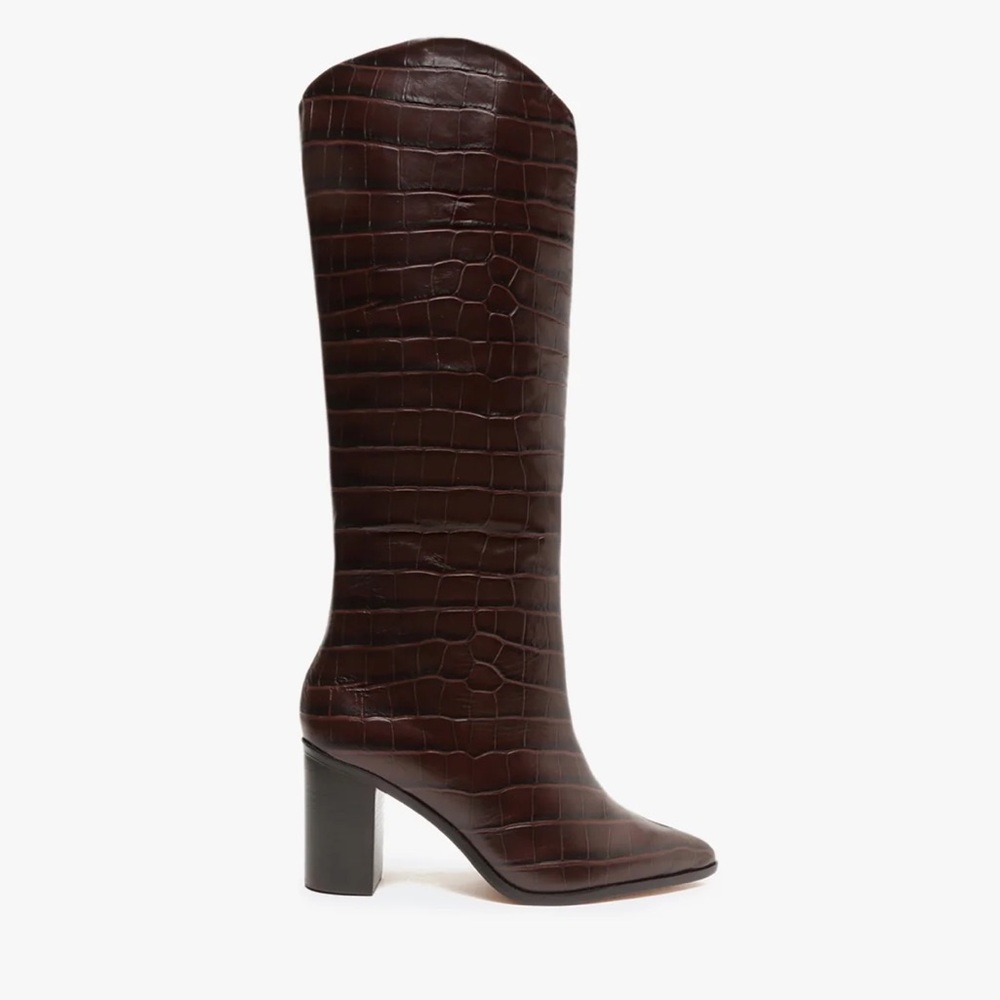 Schutz Dark Brown Croc-Embossed Knee-High Boots
